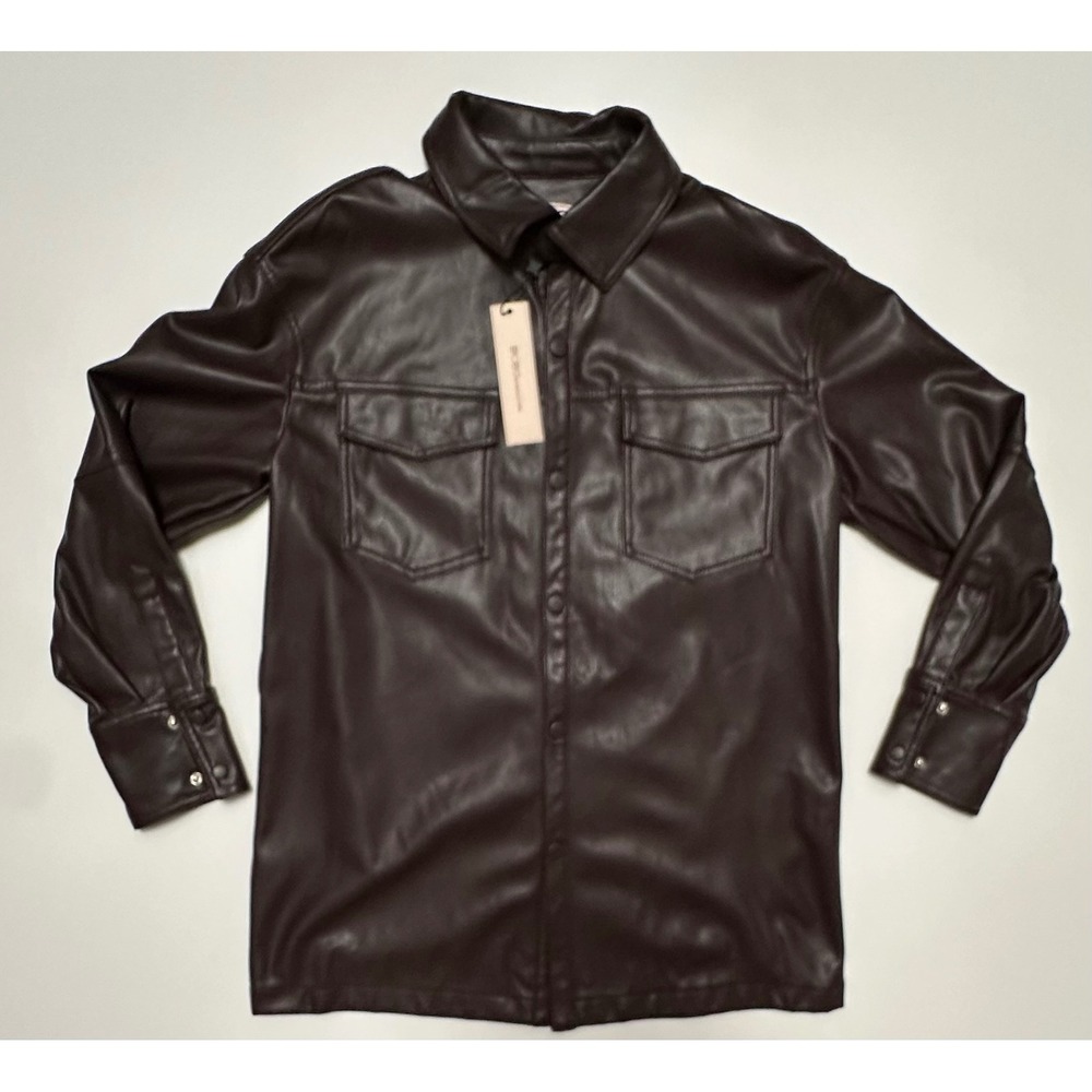 BCBGeneration Faux Leather Shacket Milkchoc Brown Shirt Jacket Women XS New READ